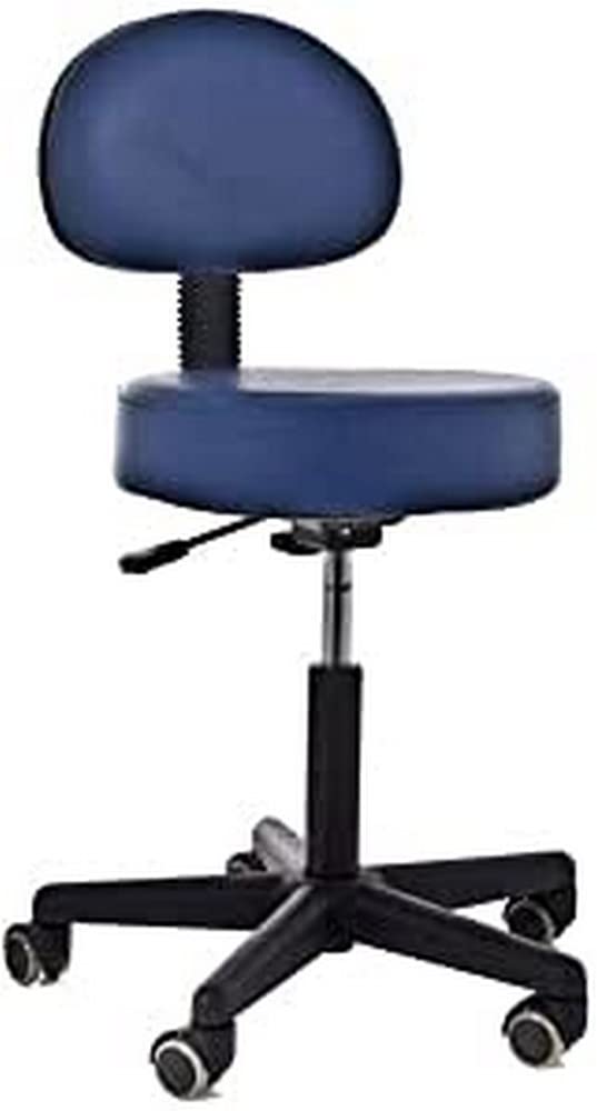 QUIRUMED Taburete con Respaldo, elevación a Gas, con 5 Ruedas, Color Azul, tapizado en Polipiel de Alta Densidad, Altura Regulable, hasta 135 kg