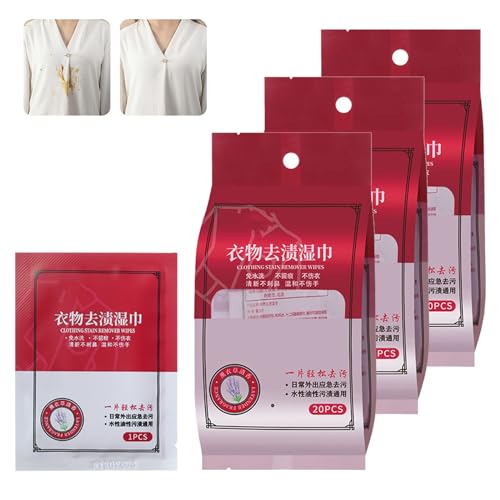 Yeluptu Clothes Stain Removal Wipes, Clothing Stain Removal Wipes, Stain Remover Wipes, Stain Removal Wet Wipes, Clothing Stain Removal Wet Wipes, Wipe and Go Instant Stain Remover (60PCS)