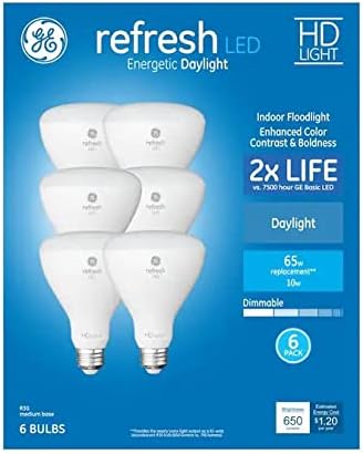 GE Refresh 6-Pack 65 W Equivalent Dimmable Daylight Br30 LED Light Fixture Light Bulb, Packaging May Vary