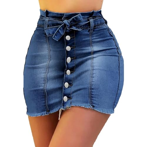 Jean Skirts for Women Denim High Waisted Stretchy Y2k Mini Skirt Trendy Button Front Short Pencil Skirt with Pockets