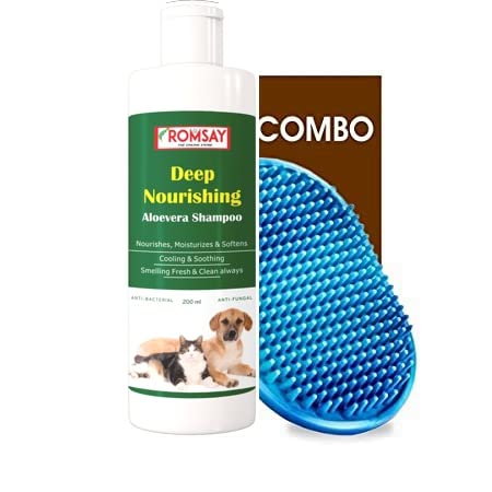 ROMSAY Deep Nourishing Aloevera Shampoo 200ML Pack of 1 with Pet Bathing Brush | Anti-Bacterial | Anti-Fungal | Allergy Relief | Dog Shampoo for Pomeranian, shih tzu Puppy, Rottweiler Adult, German Shepherd, Labrador and Golden Retriever, Dog Accesso (B0C4V9PDP7) Amazon Price History, Amazon Price Tracker