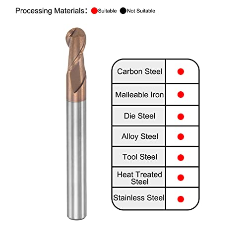 Image of uxcell Ball Nose End Mill 3mm Tip Radius Solid Carbide AlTiSin Coated CNC Router Bits 2 Flute Spiral Milling Cutter HRC55 with 6mm Shank 75mm (3-inch) Length