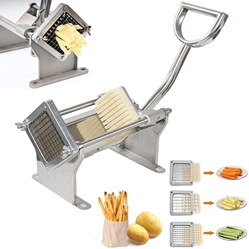 ybaymy Commercial French Fry Cutter Stainless Steel Potato Chipper Horizontal Vegetable Slicer with 1/2'', 3/8'', 1/4'' Blades Chip Cutter Machine for Potatoes,Carrots,Cucumbers,Onion