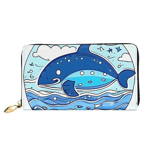 Portefeuille long pour femme noir à fermeture éclair Small Whale grand format zippé