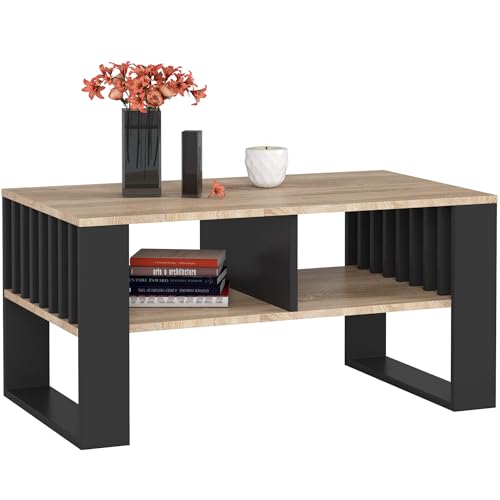 AKORD Table de Salon avec 2 étagères Rockford | 92 x 45 x 53 cm | Table Basse Design Moderne |...