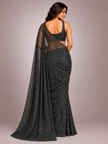 Image of Solid Net Saree for women with Unstitched Blouse