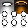 Meconard 6 Pack 6 Inch 5CCT LED Recessed Ceiling Light with Night Light, 2700K/3000K/3500K/4000K/5000K Selectable Ultra-Thin Lighting, 12W=110W, 1050LM, Dimmable Canless Wafer Downlight, Black Trim