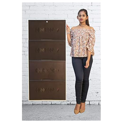 Shoe Locker 4 Door Metal Shoe Rack for 12 Pairs of Shoes, 26-inch (Coffee White)