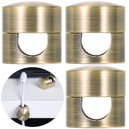 SmallCat 3 Sets Charger Holders for Cords, Antique Copper Color Adjustable Cable Anchor Holders, Adhesive Metal Cord Clips, Cable Management Wire Organizers for Desk, Office, Nightstand