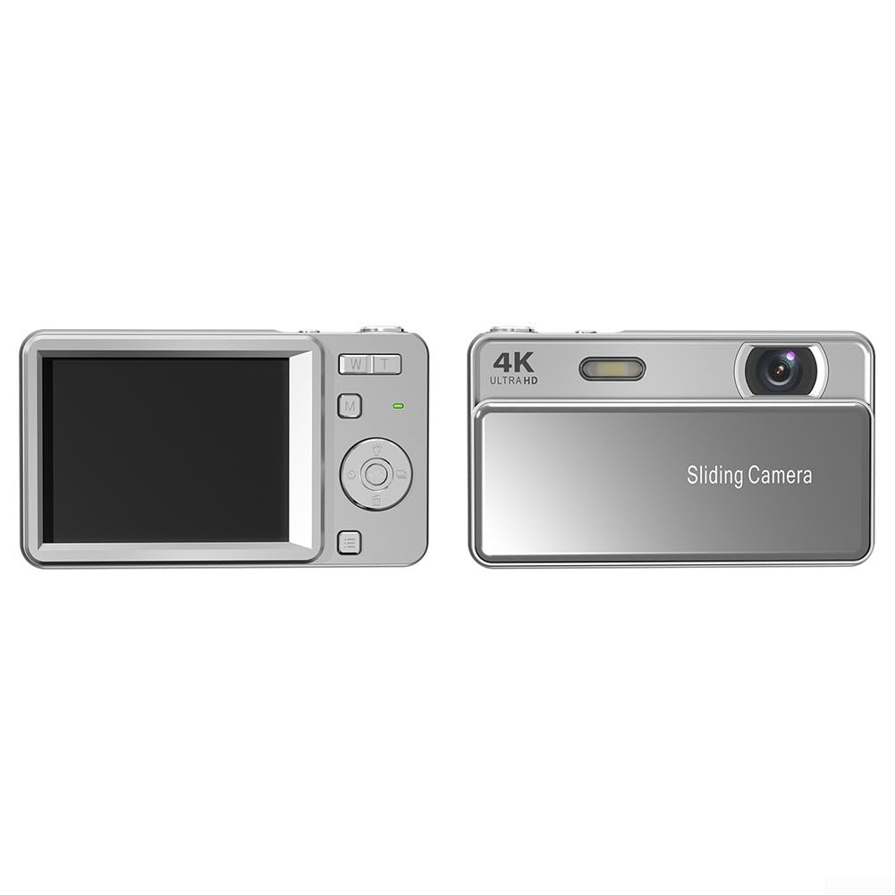 Schiebe-Digitalkamera, 64 MP, 4K-Video, 16-facher Digitalzoom, kompakt, tragbar, mit integriertem Blitz, Autofokus, für Studenten, Fotografie-Enthusiasten, Reisen, Vlogging (Silber)