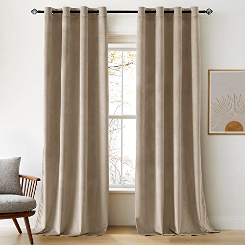 Woaboy Cortinas de Terciopelo, Cortinas Oscuras de Terciopelo con Ollaos, Opacas para Salón, Cortinas Oscuras, Cortina Térmica, Cortina Insonorizante para Dormitorio, Juego de 2, 140 x 215 cm (ancho x