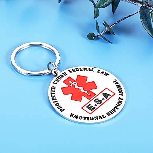 Double-Sided ESA Tag Keychain for Pet Dog Emotional Support Animal Red Medical Alert Symbol Puppy Kitten Collar Vest Tag Service Animals Dogs Cats