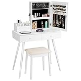 Giantex Makeup Vanity Set with Lockable Jewelry Cabinet and Mirror, 4 Makeup Organizers, 2 Sliding...