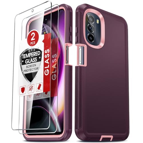 Coque Moto G 5G 2022 antichoc LeYi rouge vin et rose avec 2 verres de protection