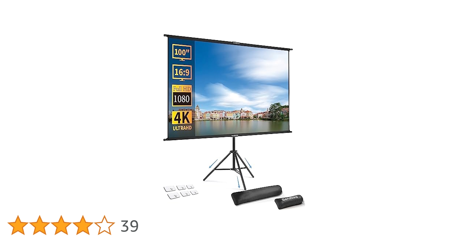 Amazon | ポータブルプロジェクタースクリーン スタンド付き 100