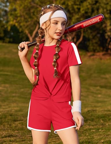 Image of Arshiner Girls Clothing Sets Twist Front Top and Shorts 2 Piece Outfits Activewear Tracksuit 5-14 Year
