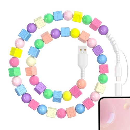 WESADN USB C Cable for iPhone Charging Cord 2 in 1 Multi Charging Cable Cute Bear Beaded Phone Cable USB A to Type C Cord 3.3FT MFi Certified Fast Charger Cords for iPhone 16 15 Pro Max Colorful