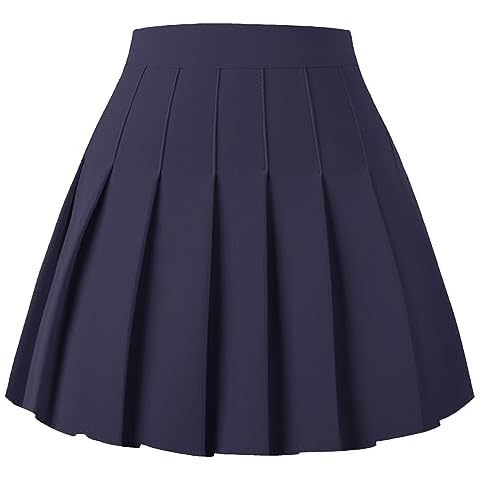 Girstunm Women's Pleated Skirt Mini Skater Basic Skirts High Waist School Girls Uniform Short Cheerleader Skirt Navy Blue XL Cover