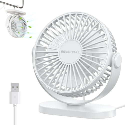 LULUWA Ventilador de Escritorio USB Pequeño Silencioso de 3 Velocidades, Mini Ventilador Portátil Personal de Rotación de 360° Ajustable, 5 Pulgadas Accesorios de Refrigeración para Mesa de Oficina