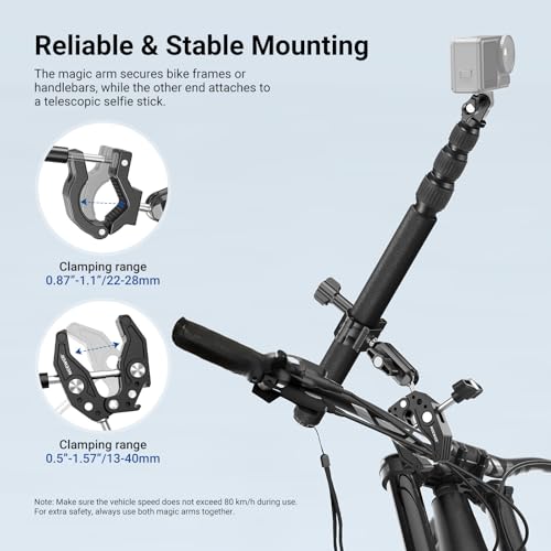 Image of NEEWER Motorcycle Mount Accessories Kit Compatible with GoPro Insta360 DJI, Bike Tail Handlebar Invisible Selfie Stick Double Clamp Holder with Action Camera Adapter for POV Video Recording, GP-30