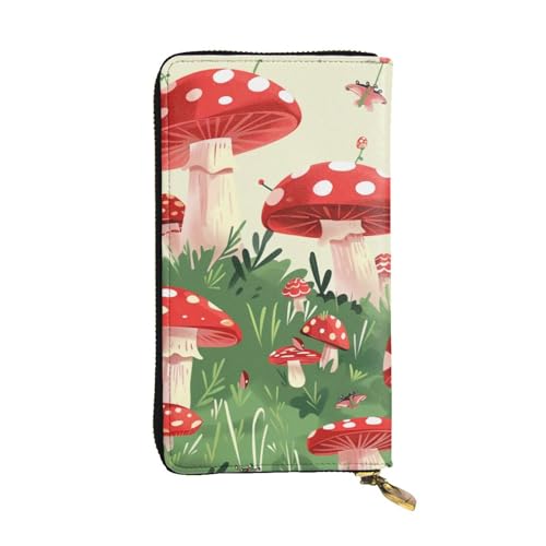 Cartoon Mushrooms Printed Long Wallet for Women Men Cute PU Leather Wallet with Coin Purse and Credit Card Holder