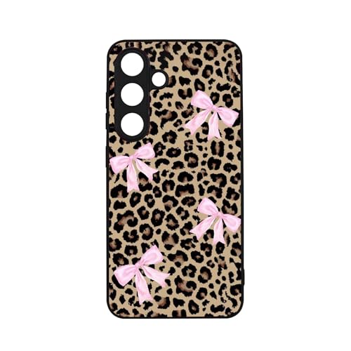 qizjio Preppy Cheetah Leopard Print Phone Case Shockproof Protective Coquette Bow Phone Cover for Samsung Galaxy S25
