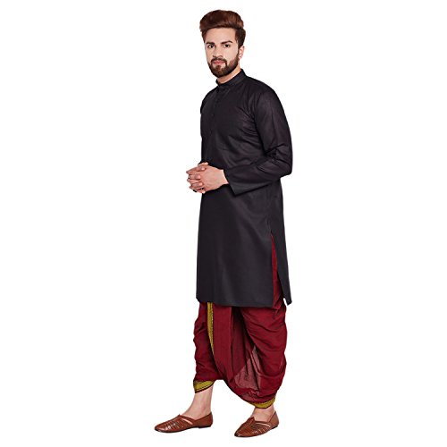 Image of SOJANYA (Since 1958 Men's Brown and Black Cotton Dhoti Kurta Set