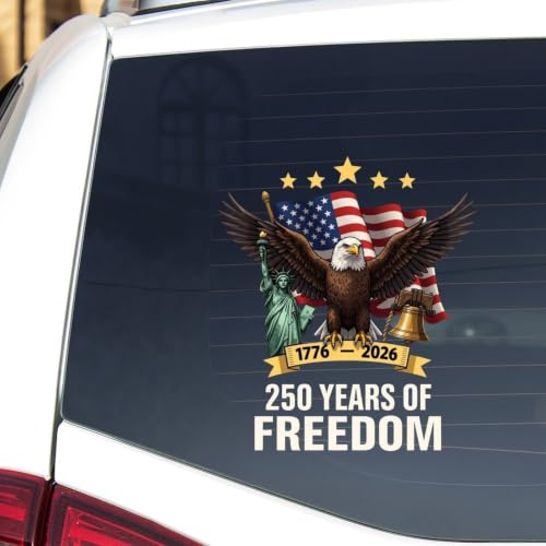 Image of 2pcs 250th Anniversary USA Stickers Car Decal 250 Years of Freedom | Window Decal Patriotic Die Cut Vinyl Decals Memorial Day 4th of July Outdoor Decor 10 inch