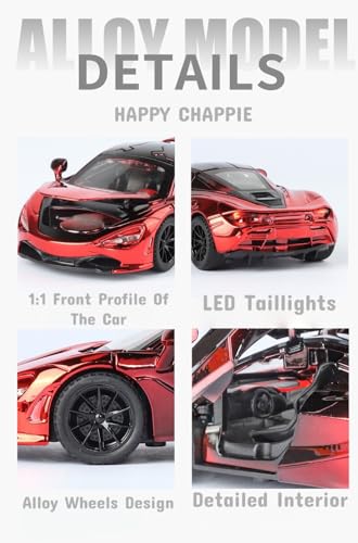 Image of 1:32 Scale Die-Cast Metal Car - Metallic Red Supercar Replica with Openable Doors, Lights & Sound, Pull-Back Action - Premium Collectible Toy for Kids & Adults