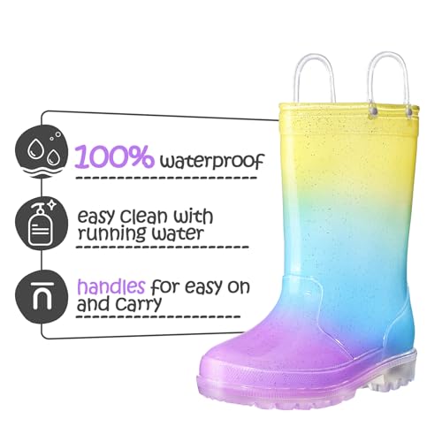 K KomForme Toddler Light Up Rain Boots for Girls Boys Waterproof Rain Boots with Handles Outdoors