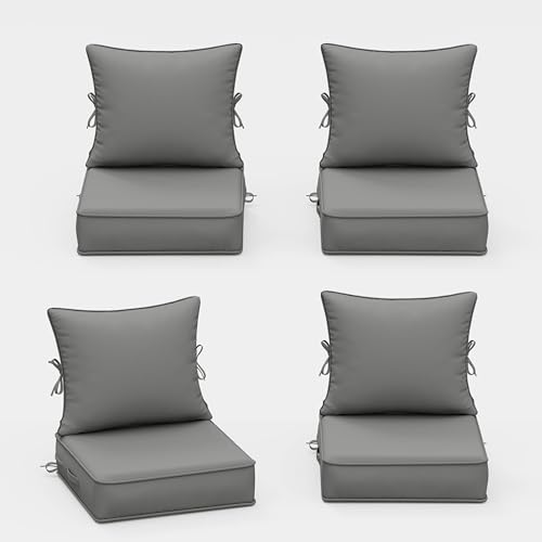 Outdoor Chair Cushions Set of 4, 19 x 19 x 4 Inch Deep Seat and Back Patio Cushions, Waterproof & Fade Resistant All-Weather Cushions for Outdoor Furniture, Couch with Removable & Washable Covers