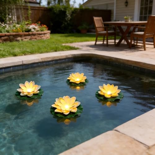 image for Scawim 12PCS Waterproof Floating Lotus Light, 5 Inch Floating Lily Flo