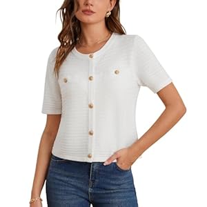GRACE KARIN Women’s Cardigan Short Sleeve Button Down Lightweight Cropped Cardigan Textured Knitted Sweater Tops