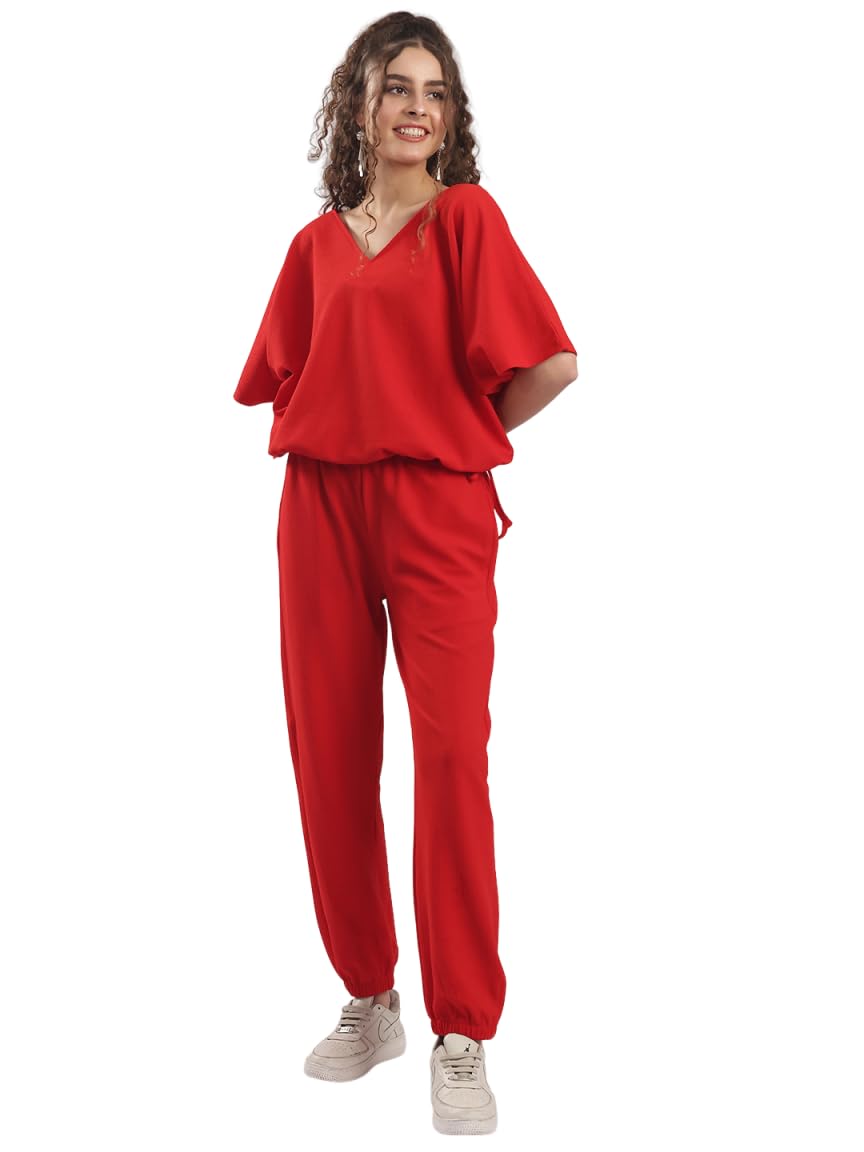 neudis Women’s Solid Co-ord Set | V-Neck Top with Jogger Fit Trouser-picture-10