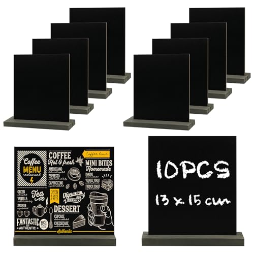 Lot de 10 Mini Tableau Noir,13 x 15 cm Tableaux Noirs Double Face avec Supports en Bois,Mini Panneau D'affichage,Ardoise Craie Ardoise Effacable pour...