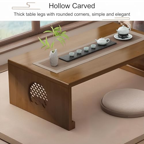 Table de sol japonaise pliable en bambou naturel - table basse de salon de thé