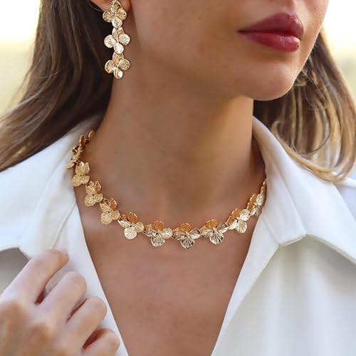Juego de joyas de flores EVER FAITH con diseño floral bohemio de alta sofisticación 3