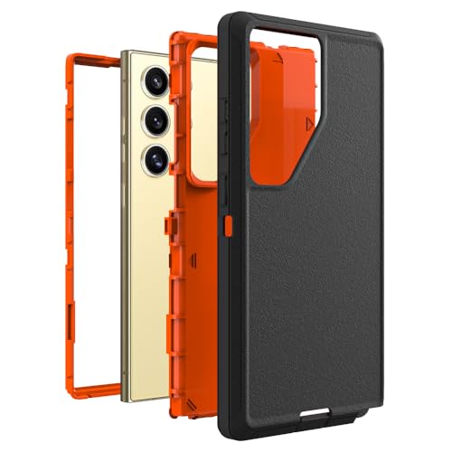 Image of Case for Galaxy S24 Ultra, Heavy-Duty Tough Rugged Shockproof Drop Protective Cover Cases for Samsung Galaxy S24 Ultra, Black+Orange