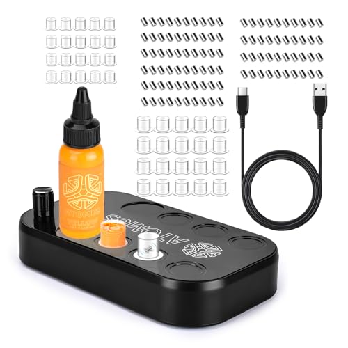 ATOMUS kit de mezcla de tinta de tatuaje inalámbrico 3600mah tipo C pintura de tatuaje eléctrica negra con taza de tinta de tatuaje 100 imanes