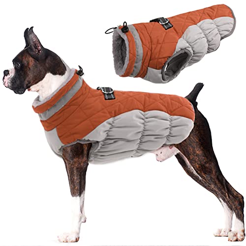 Image of Lelepet Warm Dog Coats for Medium Dogs, Waterproof Dog Jacket with Harness | Windproof Reflective Turtleneck Puppy Vest with Plush Neckline D-Ring for Leash Fleece Jacket for Small Medium Large Dogs L