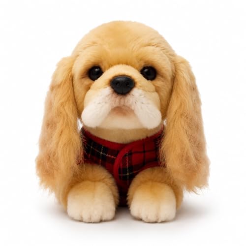 Peluche chien Cocker Spaniel réaliste de collection avec gilet rouge élégant