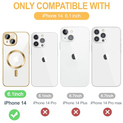 Hython Magnetic Clear for iPhone 14 Case with Camera Lens Protector [Compatible with MagSafe] Luxury Plating Edge Slim Soft TPU Cover Protective Phone Case for iPhone 14 6.1", Gold by Hython - Used condition - Image 7