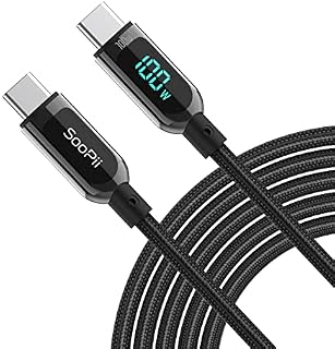 SOOPII 100W USB C to USB C Cable,Nylon Braided Type-C Cable,PD Fast Charging Cable with LED Display for lPad Air/lPad Pro, MacBook Pro, Samsung Galaxy S21/S10/S9/Plus1.2M Black