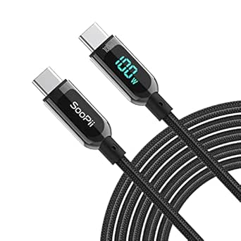 SOOPII 100W 1,2m USB C auf USB C Kabel Schnellladung Nylon geflochtenes Kabel mit LED Display für lPhone 16/15 Pro/15 Plus/15 Pro Max, lPad Air, MacBook Pro, Galaxy S24/S23, Pixel, LG (schwarz)