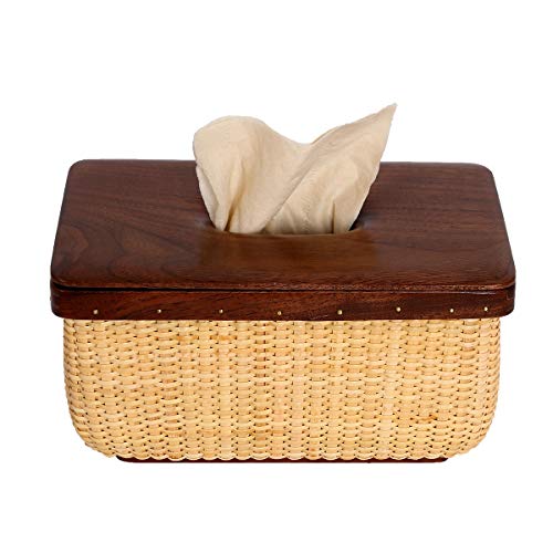 Tissue Box Cover Holder Rattan Tissue Box, Box Covers Rectangular, Perfect Combination of Rattan and Wood，Decorative Organizer for Tabletop, Bathroom, Car, Office | Natural