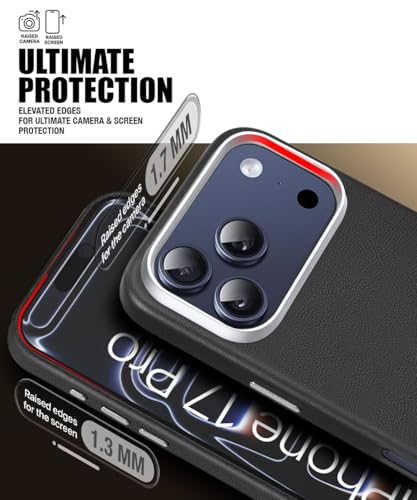 Image of WOW IMAGINE Back Cover for iPhone 17 Pro | Shockproof Tough Leather Texture Hard Mobile Case | Ultra Slim Non-Slip Grip | Inner Velvet Fabric | Metal Camera Ring - Black