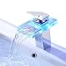 ROVATE Bathroom Sink LED Waterfall Faucet 3 Colors Changing Temperature Control Light Mixer Polished Chrome Tap