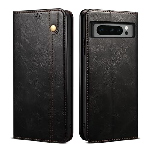Étui portefeuille Google Pixel 9 Pro noir en cuir avec béquille pour vos trajets