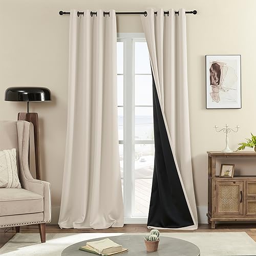 Rutterllow 100% Blackout Curtains, 92 Inches Long Full Blackout Drapes for Bedroom/Kids Room, Thermal Insulated Living Room Window Treatment Drapes (Set of 2 Panels, Brige, 52 x 92 inch)