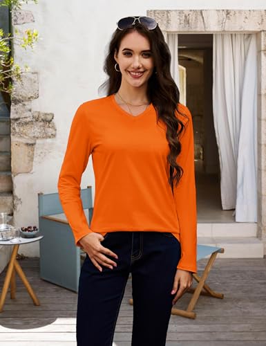 MAGCOMSEN Women's Long Sleeve Shirts V Neck Cotton Basic Tee Soft Breathable Casual Tops Cassic-Fit T-Shirt2